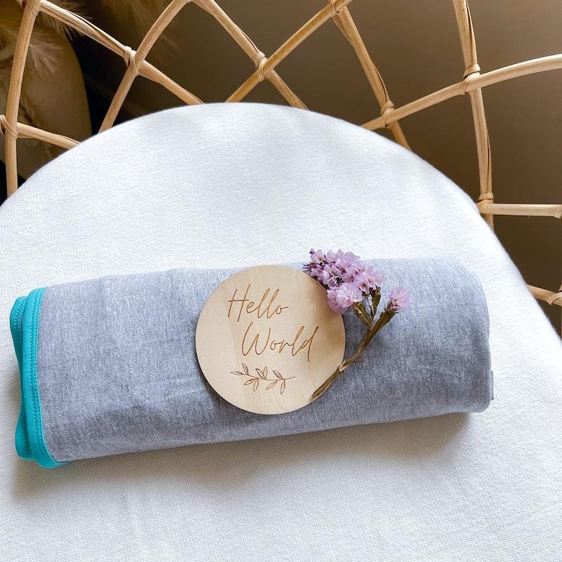 Load image into Gallery viewer, Baby Loves Sleep Koala Hugs Newborn Swaddle Wrap - Cool Grey/Teal One Size
