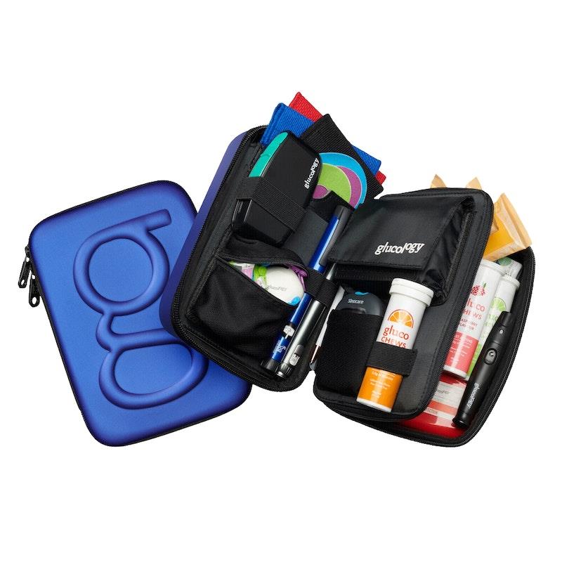 Load image into Gallery viewer, Glucology Travel Case Plus with Extra Storage for Blood Glucose Monitors Blue
