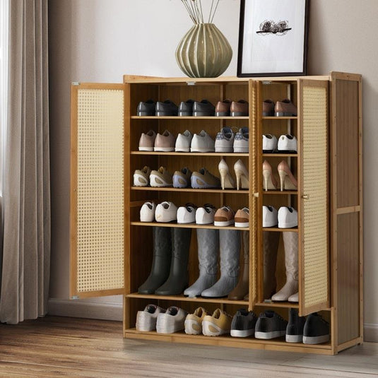 Oikiture Shoe Storage Cabinet Shoes Rack Organiser 7 Tier Shelf Rattan Brown