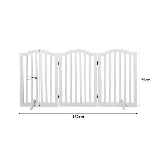 PaWz Wooden Pet Gate Dog Fence Safety Stair Barrier Security Door 3 Panels White 1Pack