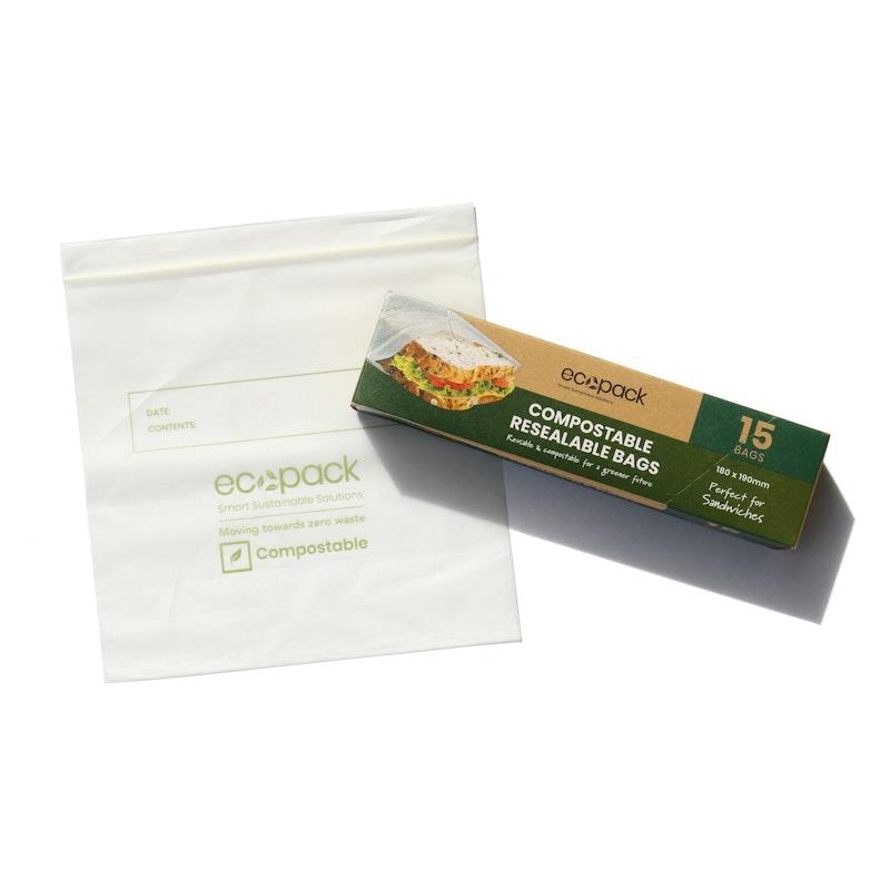 Load image into Gallery viewer, Ecopack Compostable Resealable Snack &amp; Sandwich Bags Bundle 4 Boxes/70 Bags
