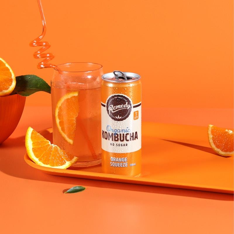 Load image into Gallery viewer, Remedy Kombucha Orange Squeeze 250ml Can x 24
