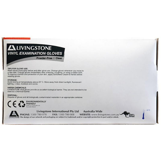 Livingstone Vinyl Examination Gloves ASTM Powder Free Large 100 Pieces/Box