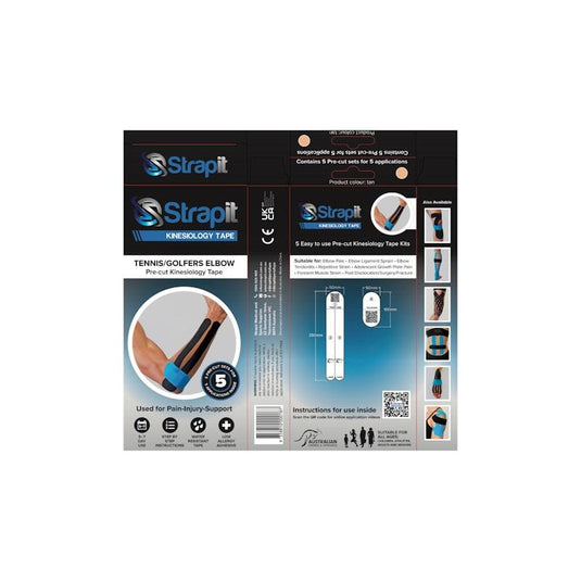 Strapit Tennis Elbow or Golfers Elbow Precut Kinesiology Tape - TAN - Box of 5 2 Pack
