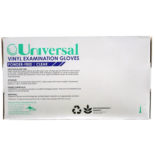 Universal Vinyl Examination Gloves ASTM Powder Free Medium 100 Pieces/Box
