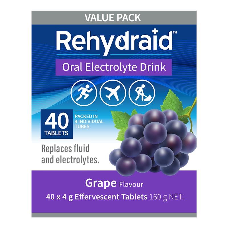 Load image into Gallery viewer, Rehydraid Electrolyte Effervescent Tablets Grape 6x40 Packs
