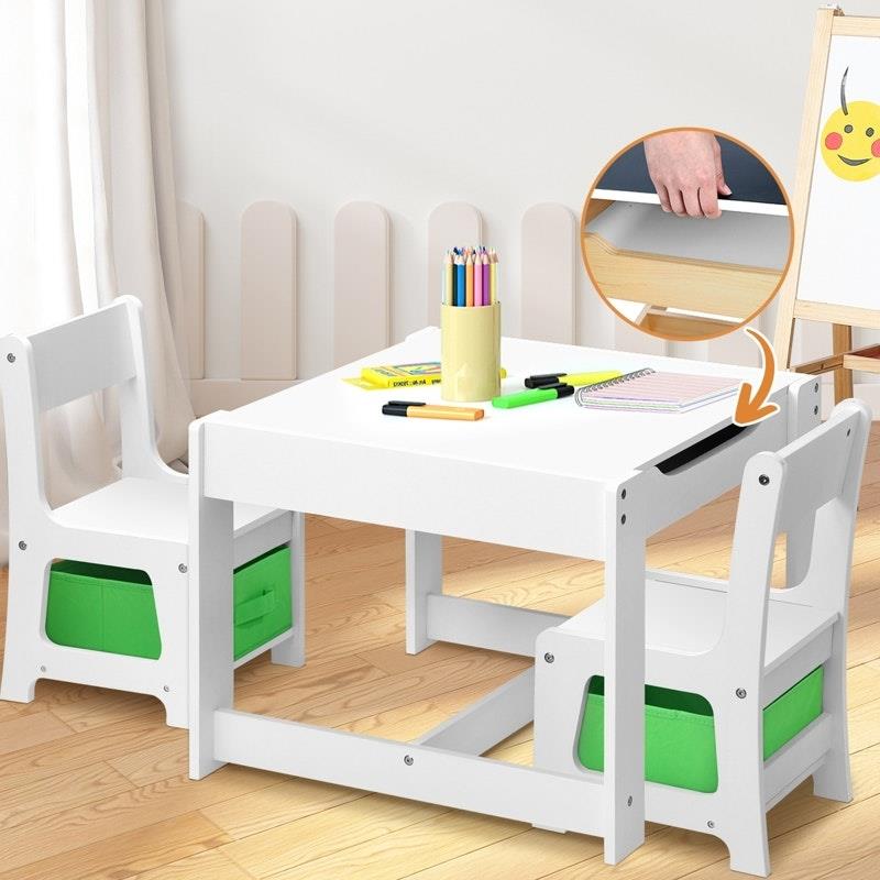 Load image into Gallery viewer, Oikiture Kids Table and Chair Set Storage Box Toys Wooden Play Activity Desk Green &amp; White
