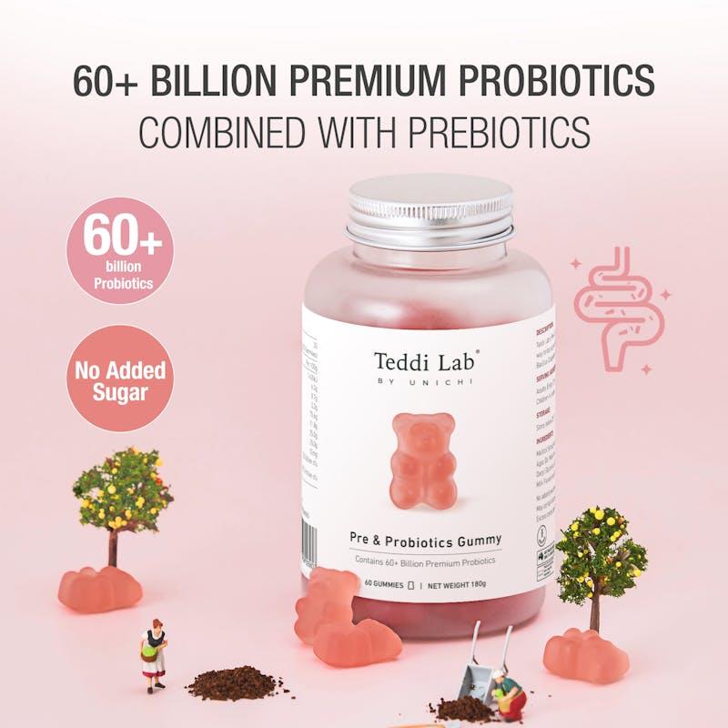 Load image into Gallery viewer, Teddi Lab by Unichi Pre &amp; Probiotics Gummy 60s x3 - Gut Health &amp; Digestive Support Pack
