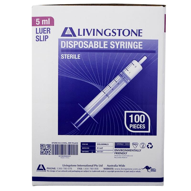 Load image into Gallery viewer, Livingstone Syringe Luer Slip Tip White Plunger 5ml 100 Pieces/Box
