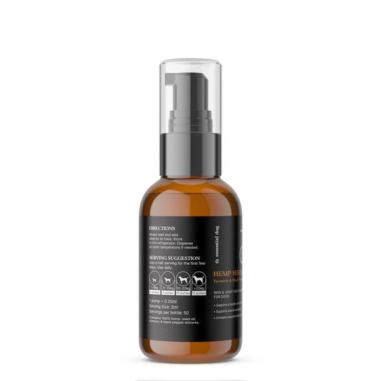 Essential Dog 100% Raw Hemp Seed Oil for Dogs: Turmeric and Black Pepper 2x100ml