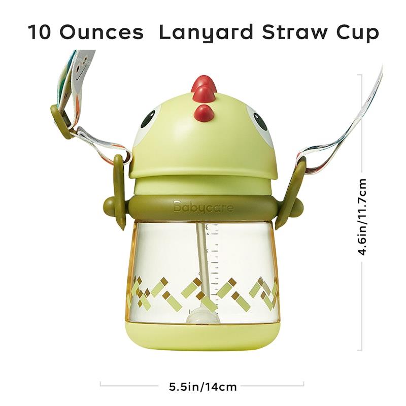 Load image into Gallery viewer, Bc Babycare T-REX TOBY Weighted Straw Sippy Cup 300ml (with Strap) Green
