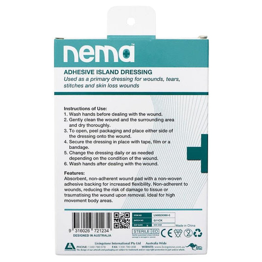 Nema Adhesive Island Dressing Non-Adherent Pad Sterile 8.2 x 6cm 5 Pieces/Box
