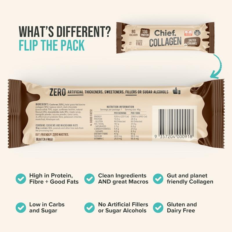 Load image into Gallery viewer, Chief Collagen Protein Bar - Choc Salted Caramel 12 Pack
