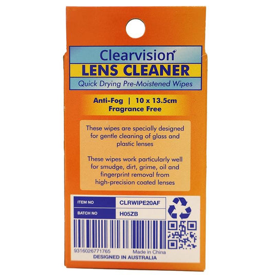 Clearvision Lens Cleaner Wipes 10 x 13.5cm 20 Pieces/Box