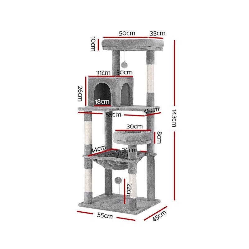 Load image into Gallery viewer, i.Pet Cat Tree Tower Scratching Post Trees Scratcher Condo House 143cm Grey
