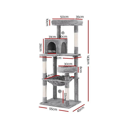 i.Pet Cat Tree Tower Scratching Post Trees Scratcher Condo House 143cm Grey