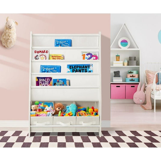 Oikiture Kids Bookshelf Toy Storage Box Organiser Display Shelf DIY Storage Rack White