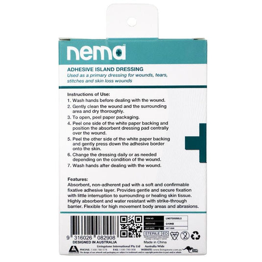 Nema Adhesive Island Dressing Non-Adherent Pad Sterile 7.5 x 5cm 5 Pieces/Box