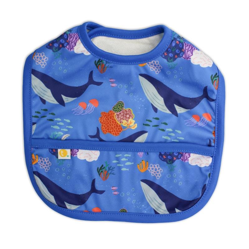 Load image into Gallery viewer, tyoub x Suki McMaster Baby Bib Stay-dry - Whales One Size
