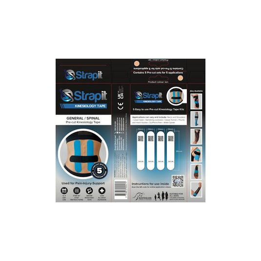 Strapit Back/Spinal/General Precut Kinesiology Tape - TAN - Box of 5 2 Pack