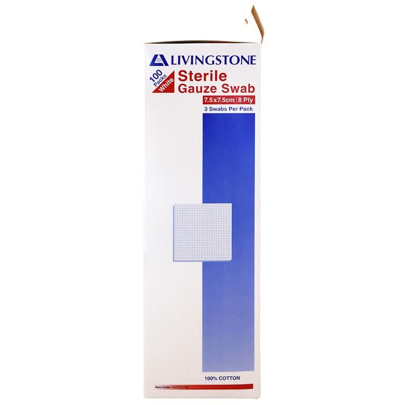 Load image into Gallery viewer, Livingstone Gauze Swabs 8 ply Cotton Sterile 7.5 x 7.5cm 100 Pieces/Box
