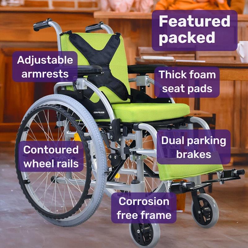 Load image into Gallery viewer, Equipmed Kids Premium Paediatric Wheelchair Lightweight Aluminium Green
