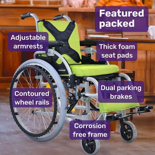Equipmed Kids Premium Paediatric Wheelchair Lightweight Aluminium Green