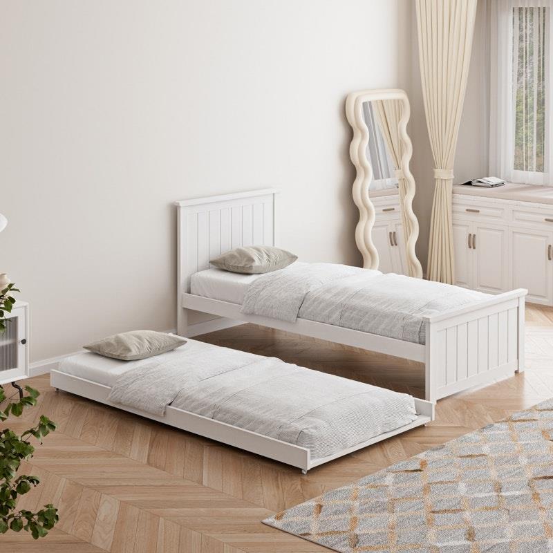Load image into Gallery viewer, Oikiture Trundle Bed Frame Single Size Beds Base Wooden Daybed White
