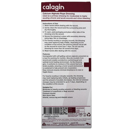Calagin Calcium Alginate Rope Dressing 30cm Sterile 5 Pieces/Box