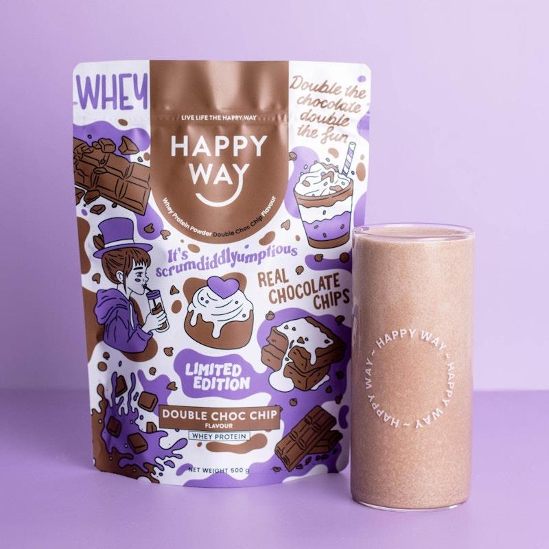 Load image into Gallery viewer, Happy Way Double Choc Chip Whey Protein Powder 500g
