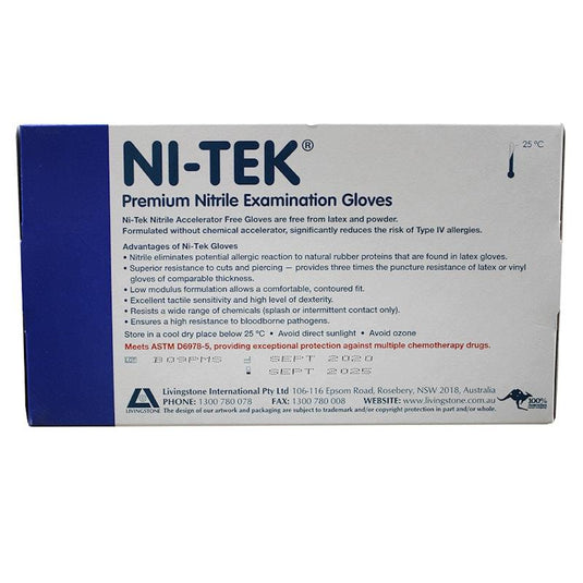 NI-TEK Nitrile Accelerator Free Powder Free Gloves 100 Box Medium