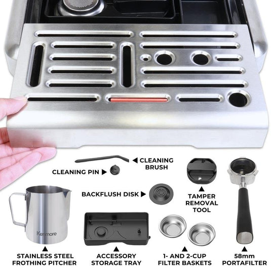 Kenmore Elite Auto-Tamping Espresso Machine With Grinder | Semi-Automatic Coffee Maker 1Unit