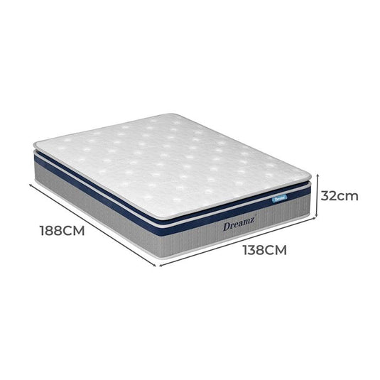 DreamZ Spring Mattress Pillow Top 7 Zone Pocket Spring  Memory Foam 32CM Double