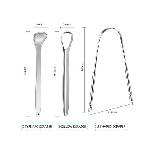 Caremax 3 Pieces Stainless Steel Tongue Scraper with Case Pack