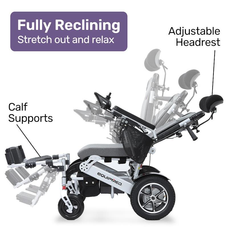 Load image into Gallery viewer, Equipmed Power Electric Wheelchair, Folding, Airline Approved, ARTG Certified, Recline Adjustment, Headrest, Aluminium Frame, Lithium Battery Grey
