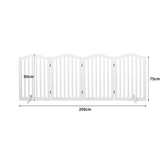 PaWz Wooden Pet Gate Dog Fence Safety Stair Barrier Security Door 4 Panels White 1Pack