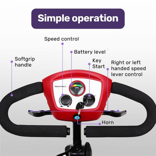 Equipmed SmartRider Folding Electric Mobility Scooter Black & Red