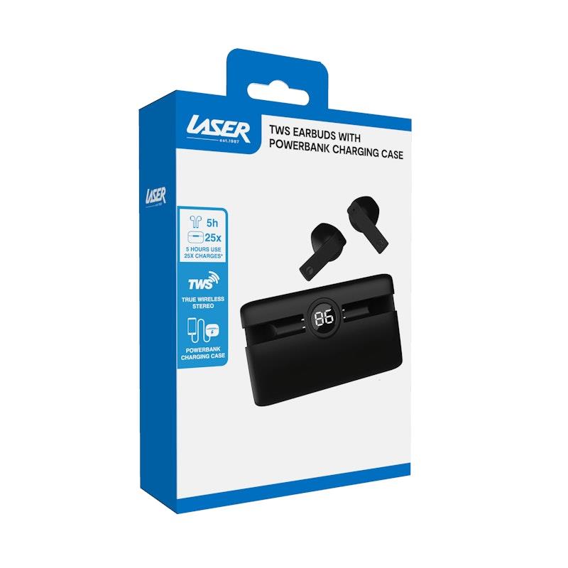 Load image into Gallery viewer, Laser TWS Earbuds with Powerbank Charging Case Black
