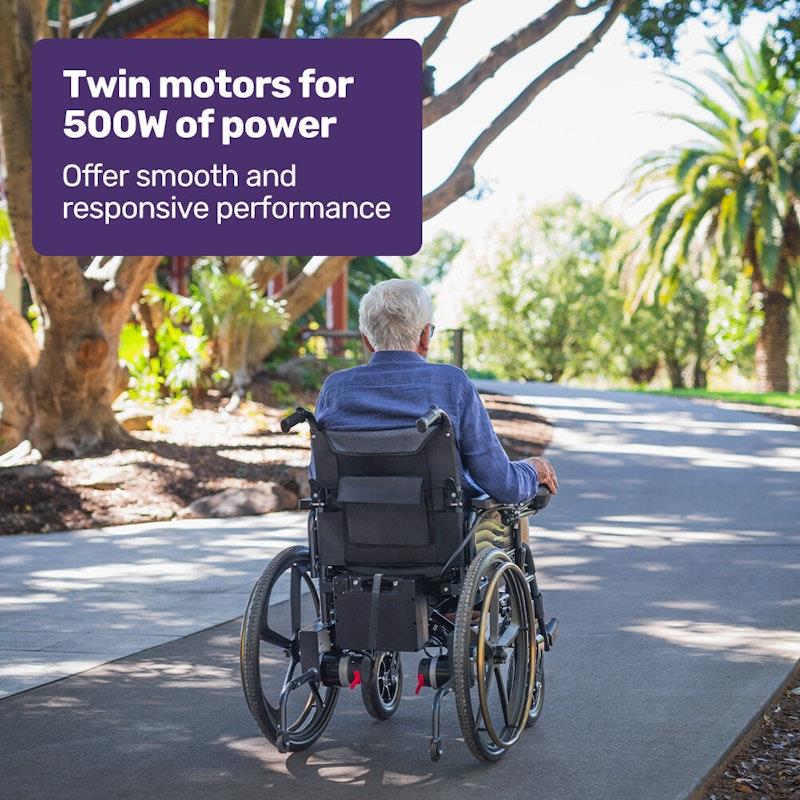 Load image into Gallery viewer, Equipmed Electric Wheelchair Folding Long Range 24" Rear Wheels Black

