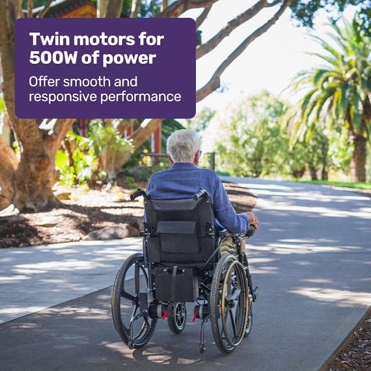 Equipmed Electric Wheelchair Folding Long Range 24" Rear Wheels Black