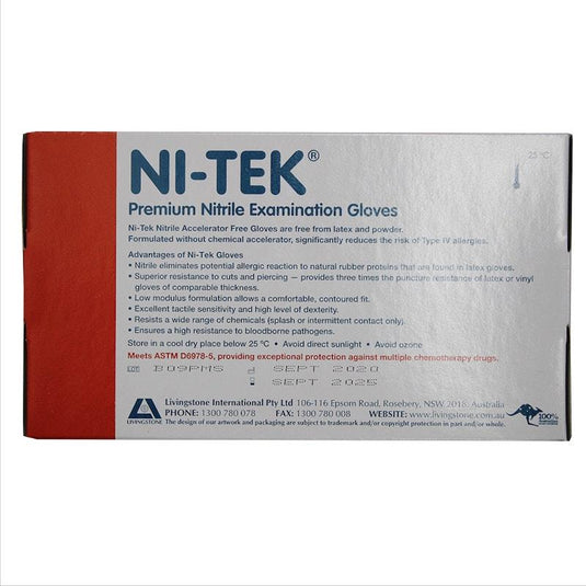 NI-TEK Nitrile Accelerator Free Powder Free Gloves 100 Box Large