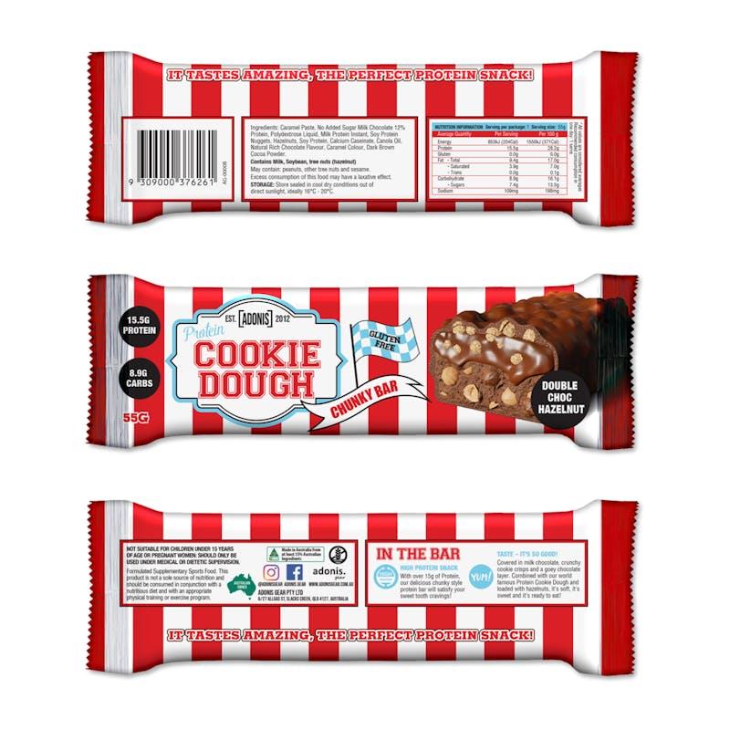 Load image into Gallery viewer, Adonis Gear Protein Cookie Dough Chunky Bar - Double Choc Hazelnut 12Bars
