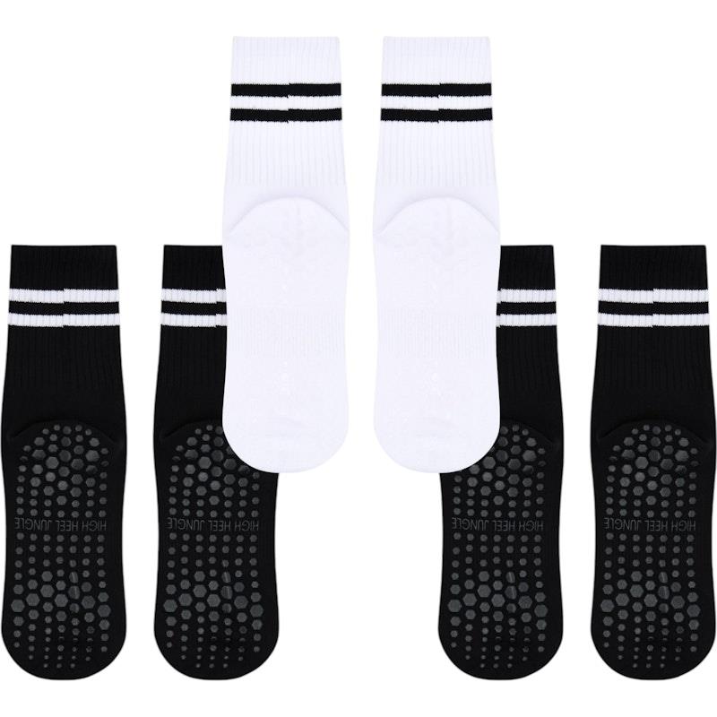 Load image into Gallery viewer, High Heel Jungle Varsity Premium Combed Cotton Full GripPilates/ Yoga Socks Black &amp; White Bundle
