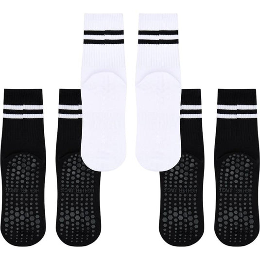 High Heel Jungle Varsity Premium Combed Cotton Full GripPilates/ Yoga Socks Black & White Bundle