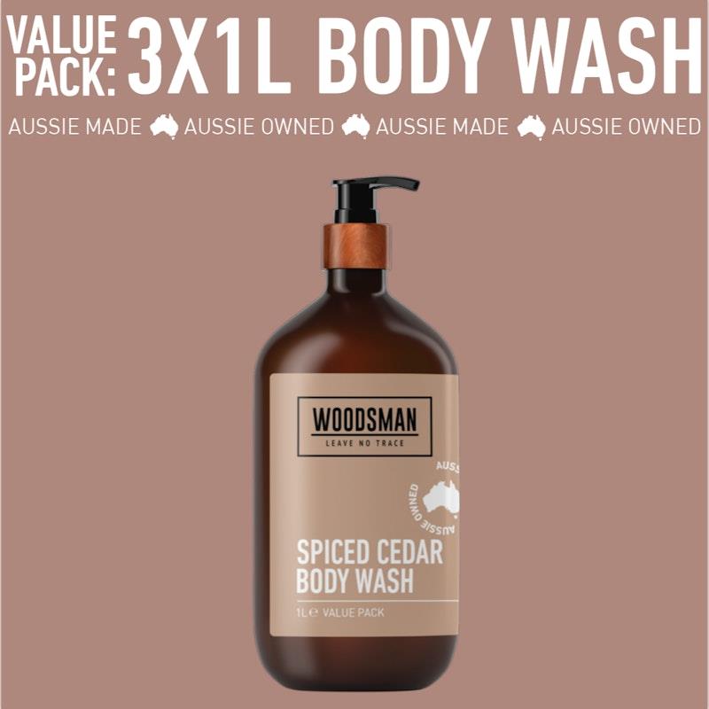 Load image into Gallery viewer, Woodsman Spiced Cedar Body Wash 1L 3 Pack
