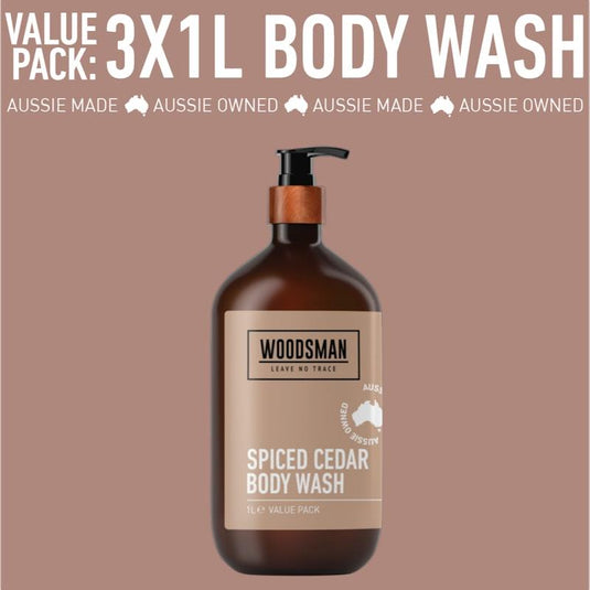 Woodsman Spiced Cedar Body Wash 1L 3 Pack