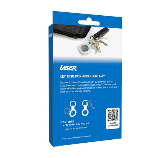 Laser Leather AirTag Key Ring - Black, Brown, Blue, Grey 4 Pack