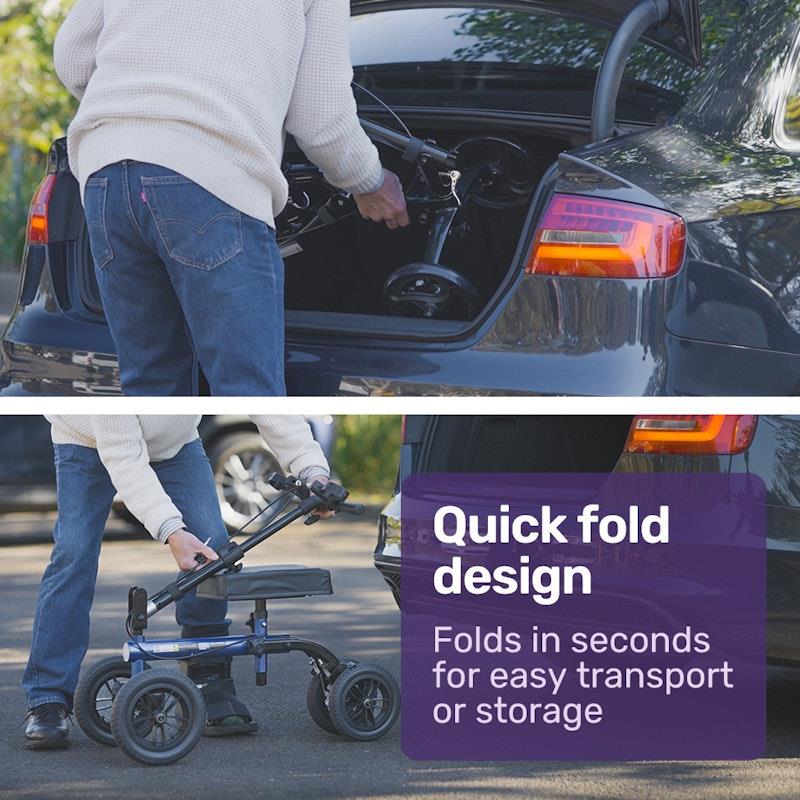Load image into Gallery viewer, Equipmed Knee Scooter Walker 10 Inch Tyres With Dual Breakes &amp; Bag Blue
