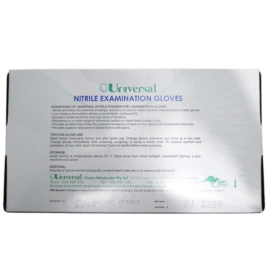 Universal Nitrile Examination Gloves ASTM Powder Free Medium 100 Pieces/Box