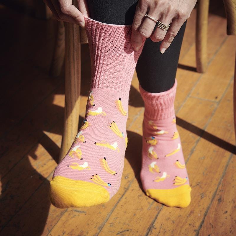 Load image into Gallery viewer, Glucology 6 Pack Mixed Patterned Socks - Bananas, Avocado &amp; Eggs Large
